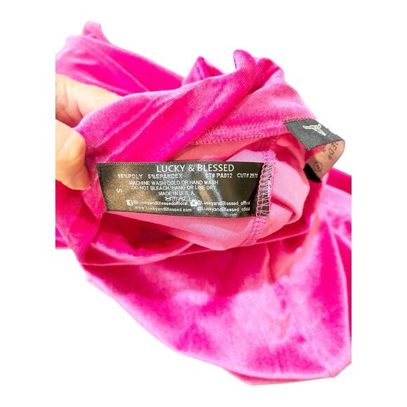 Lucky & Blessed LB Hot Pink Velour Velvet Pull On Bell Bottom Pants S - Picture 5 of 5